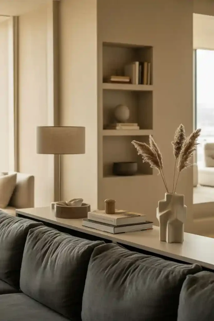 Platform Sofa Table with Concealed Shelves