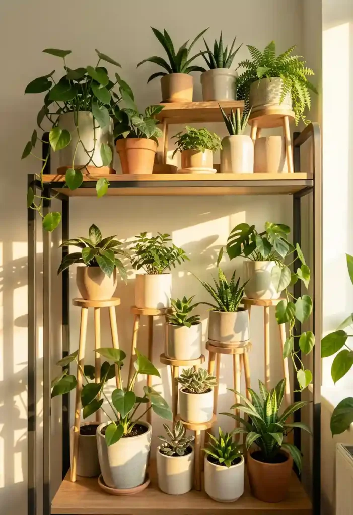 Use Plant Stands on Shelves