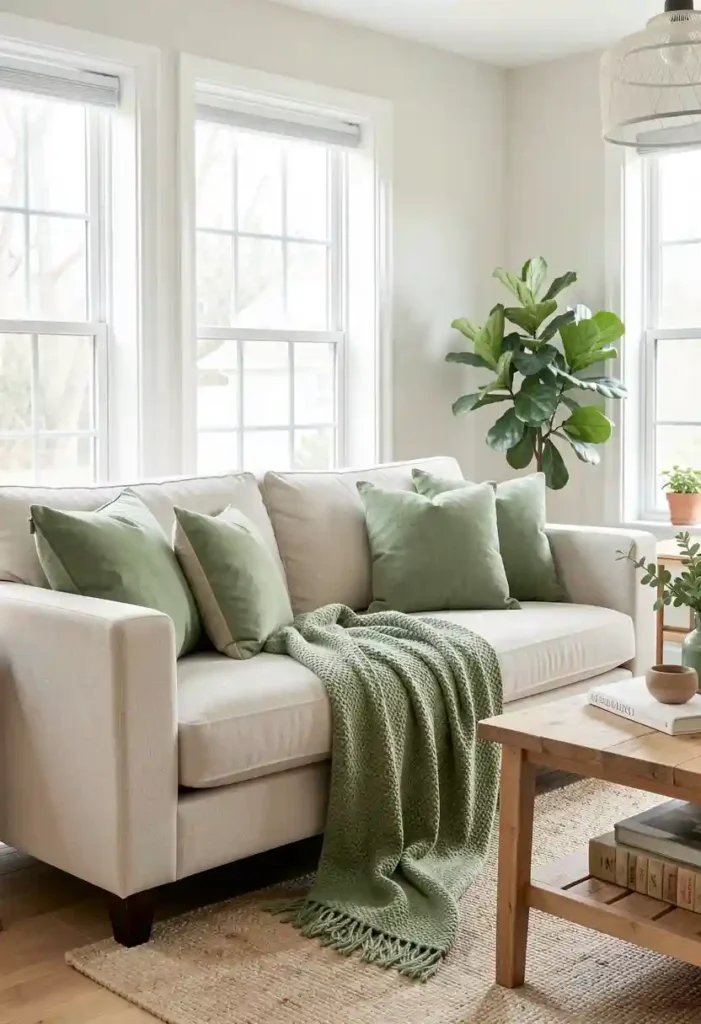 Add Green Throw Pillows and Textiles
