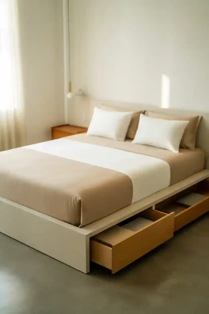 Bed Frame with Built-In Drawers