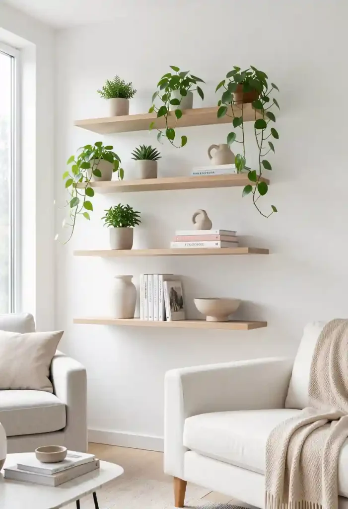 Style Floating Shelves With Small Plants