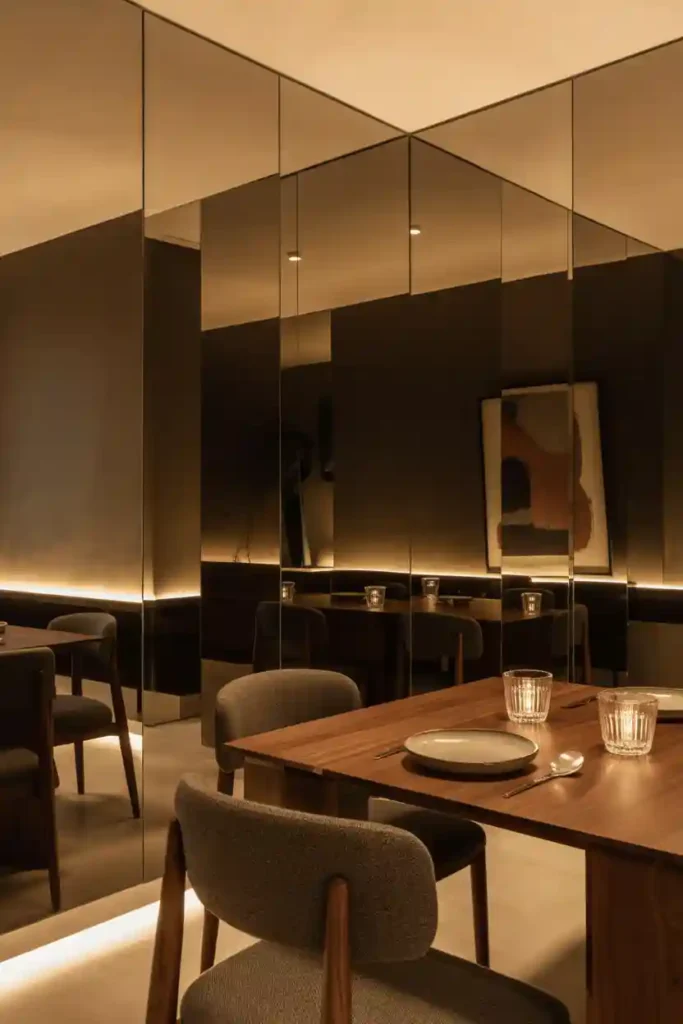 Mirrored Wall with Built-In Lighting