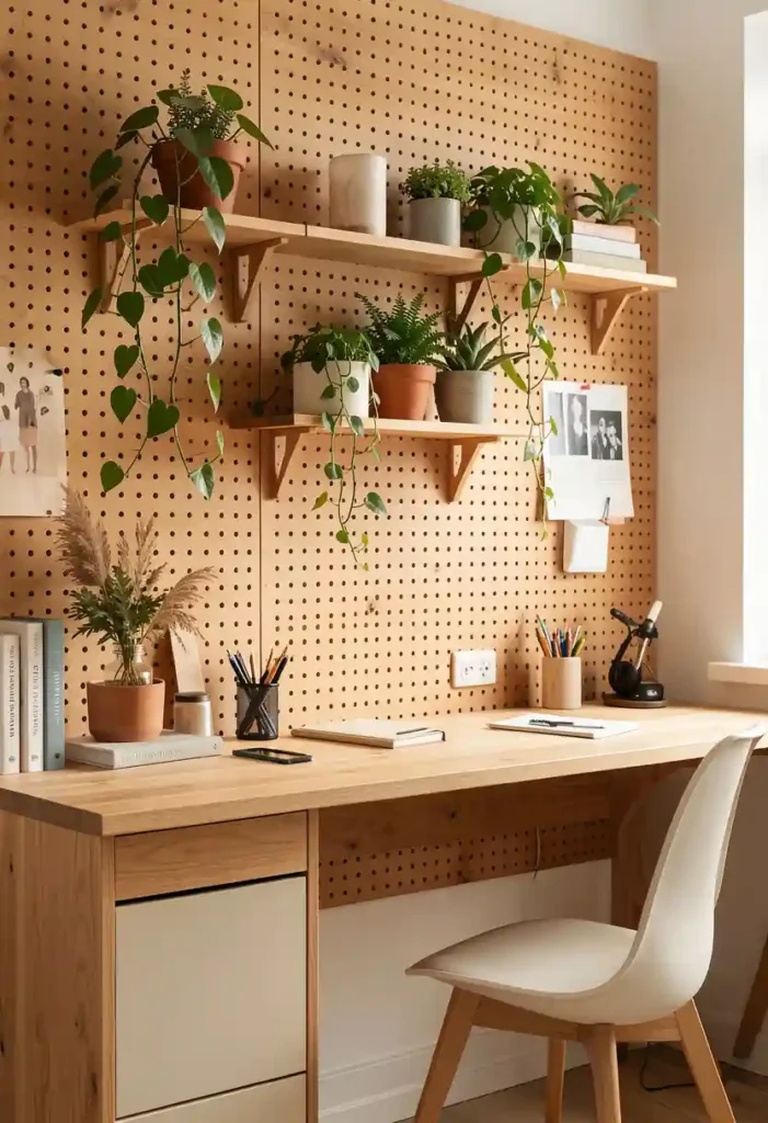 Wooden Pegboard Plant Wall