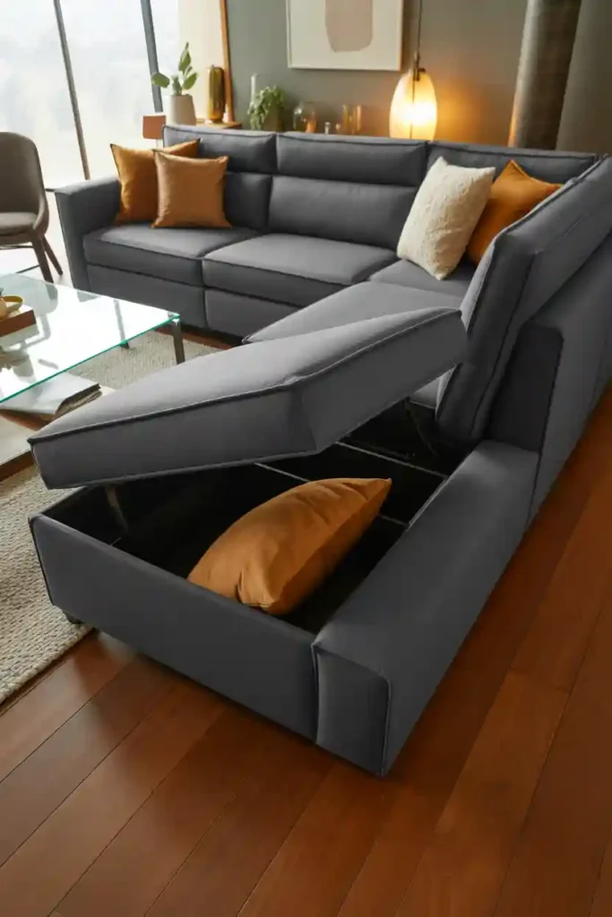 Modular Sofa with Hidden Storage Sections